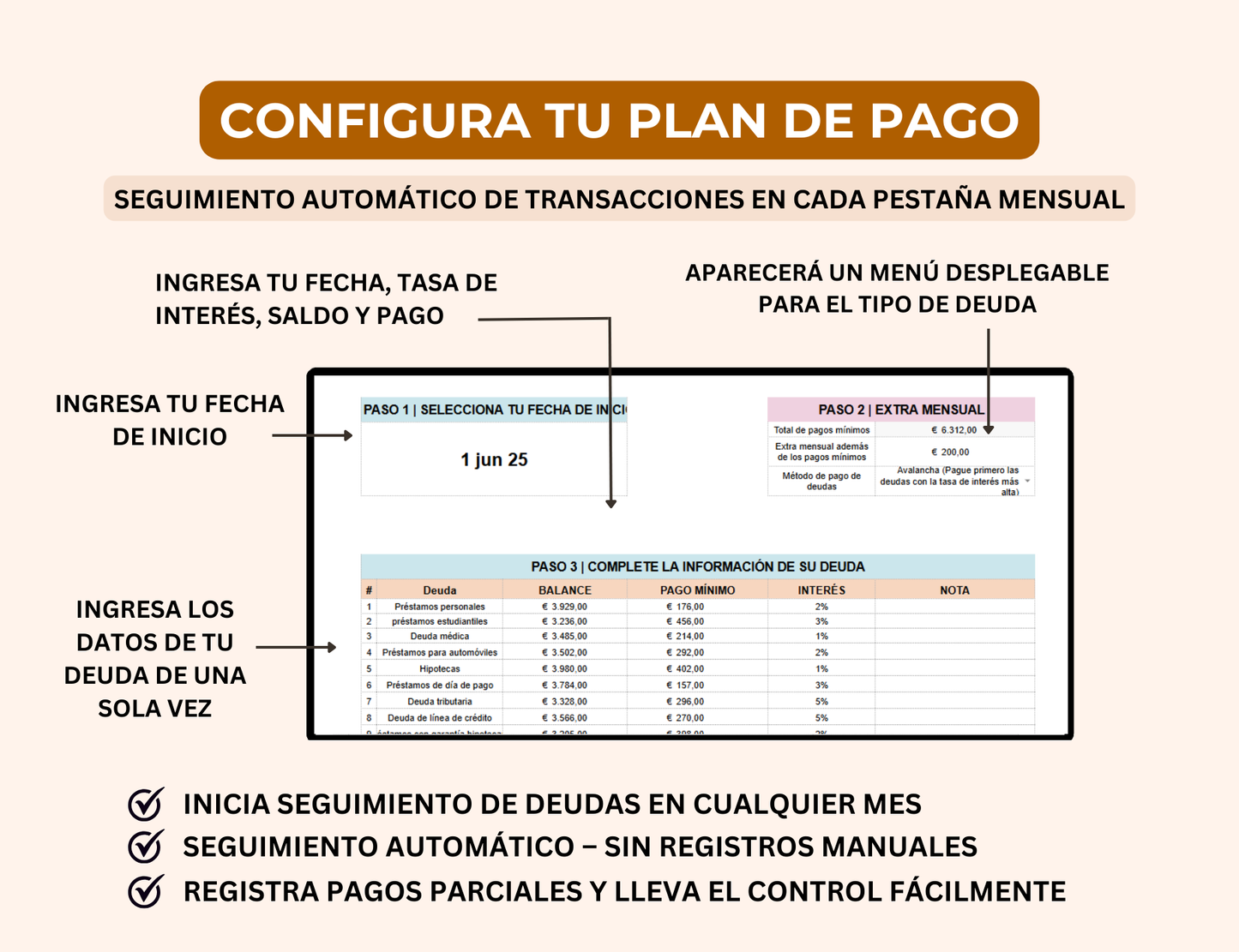 gestor de deudas, plantilla para pagar deudas, plan de pago de deudas, excel para pagar deudas, plantilla de excel para deudas, control de deudas, registro de deudas, gestión de deudas, calculadora de deudas, planificador de pago de deudas