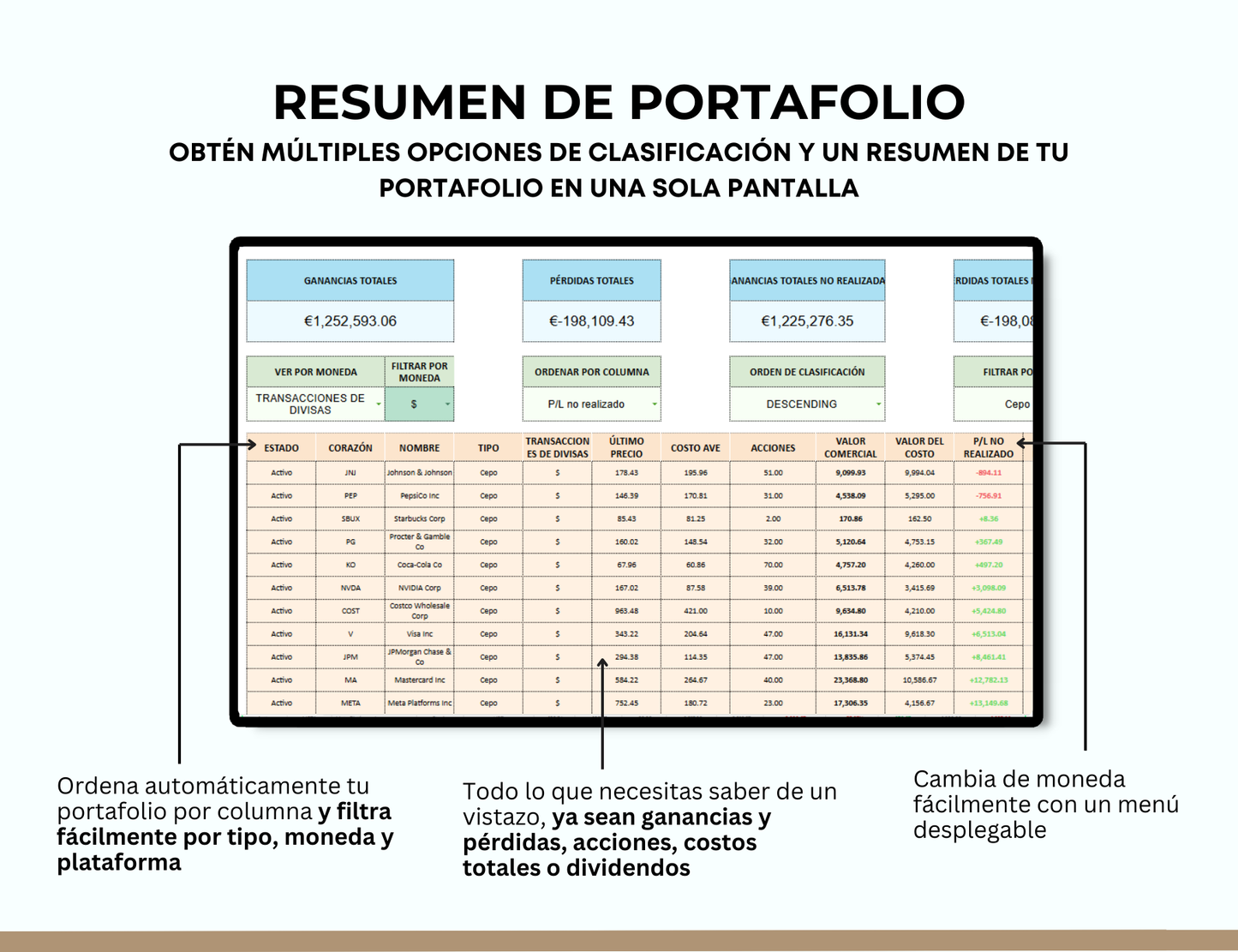 portafolio de inversiones, gestión de inversiones, diversificación de portafolio, seguimiento de acciones, control financiero personal, seguimiento de criptomonedas, cartera de valores, registro de acciones, análisis de inversiones, gestión de portafolio, control de inversiones