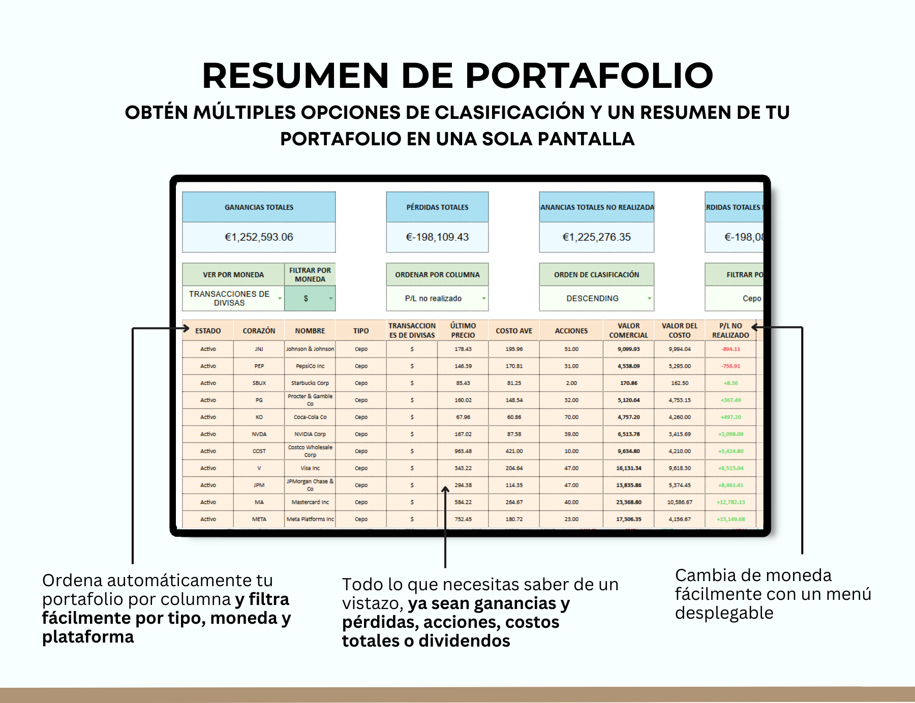 portafolio de inversiones, gestión de inversiones, diversificación de portafolio, seguimiento de acciones, control financiero personal, seguimiento de criptomonedas, cartera de valores, registro de acciones, análisis de inversiones, gestión de portafolio, control de inversiones