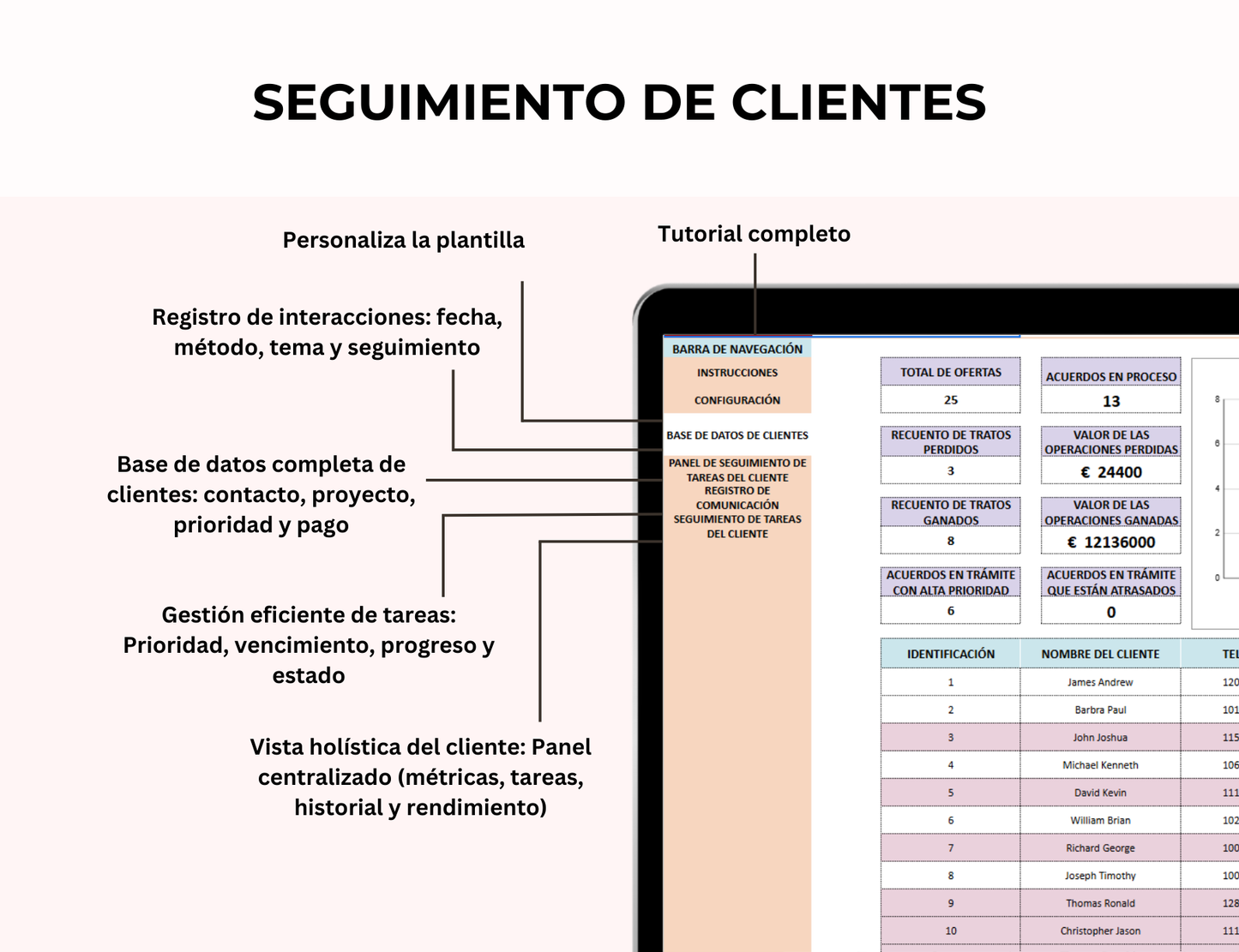gestión de clientes, base de datos de clientes, registro de clientes, seguimiento de clientes, plantilla de clientes, excel de clientes, gestión de leads, administración de clientes, control de clientes, seguimiento de prospectos