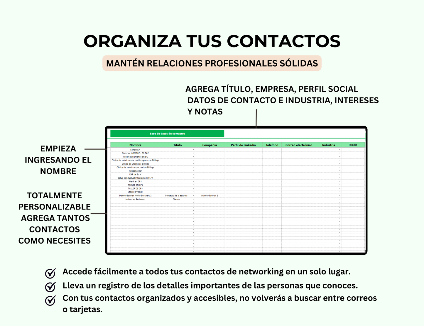 seguimiento de networking, hoja de cálculo de networking, tracker de contactos, gestión de contactos, red de contactos, gestión de networking, base de datos de contactos, panel de networking, seguimiento de relaciones profesionales, plantilla networking