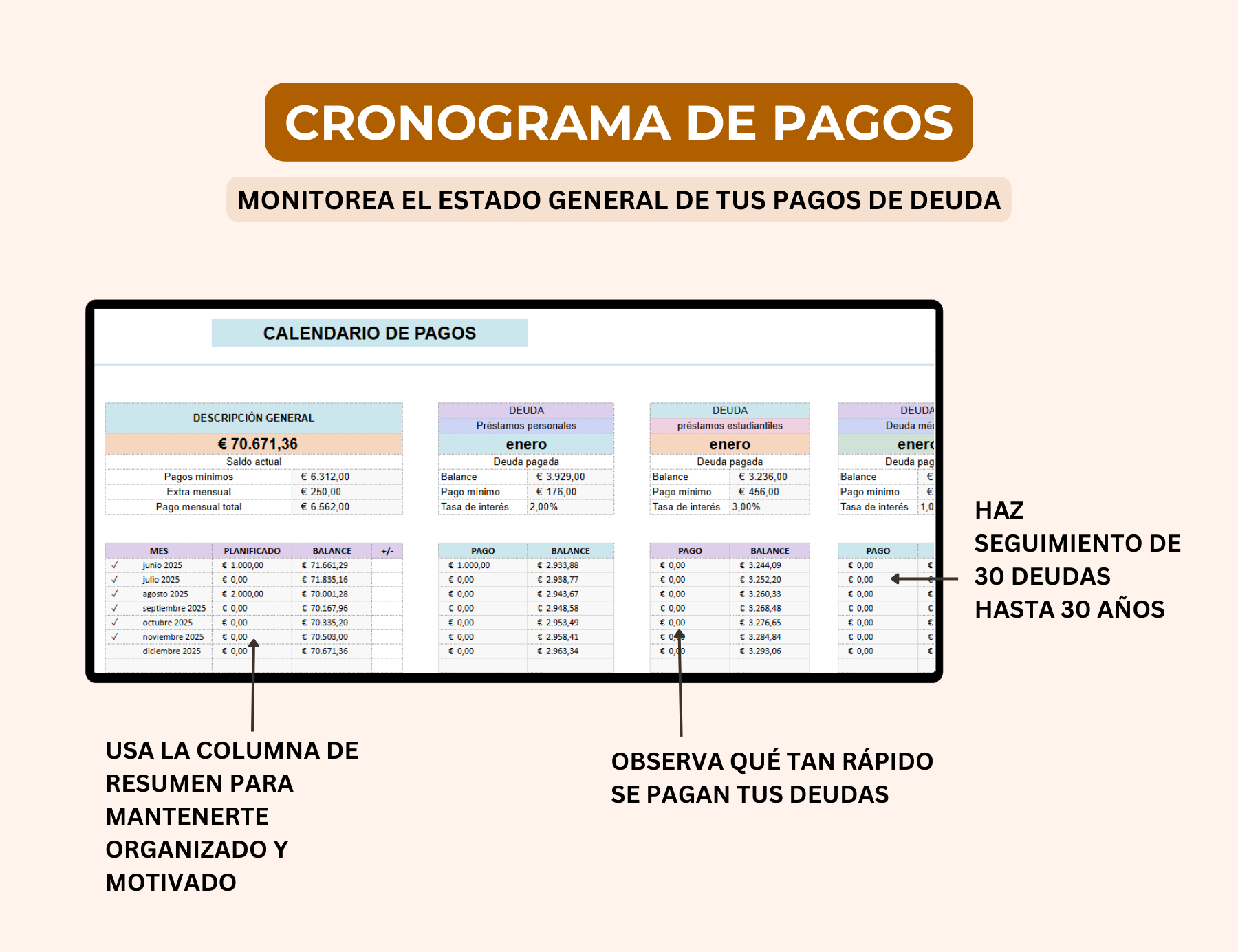 gestor de deudas, plantilla para pagar deudas, plan de pago de deudas, excel para pagar deudas, plantilla de excel para deudas, control de deudas, registro de deudas, gestión de deudas, calculadora de deudas, planificador de pago de deudas