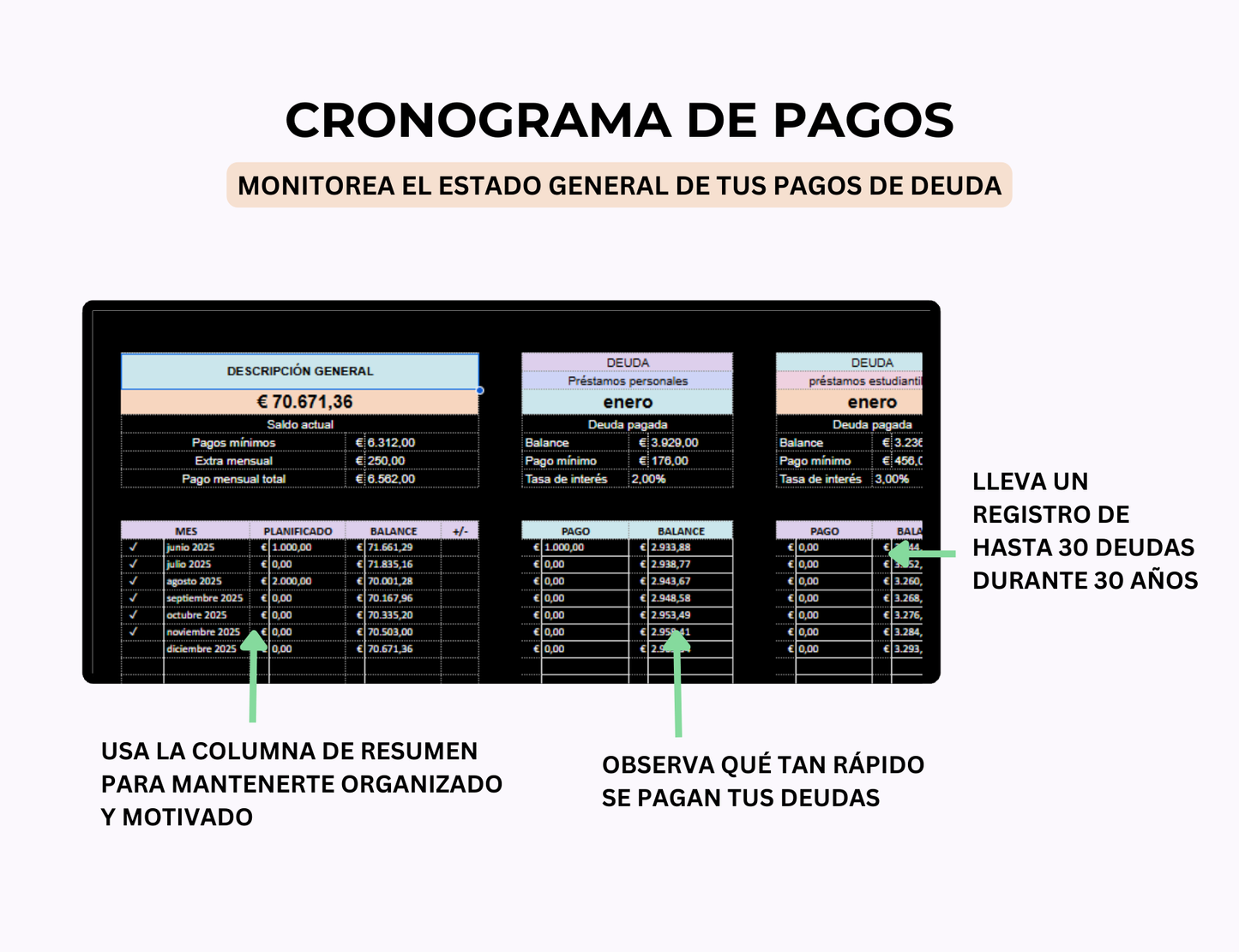 gestor de deudas, plantilla para pagar deudas, plan de pago de deudas, excel para pagar deudas, plantilla de excel para deudas, control de deudas, registro de deudas, gestión de deudas, calculadora de deudas, planificador de pago de deudas