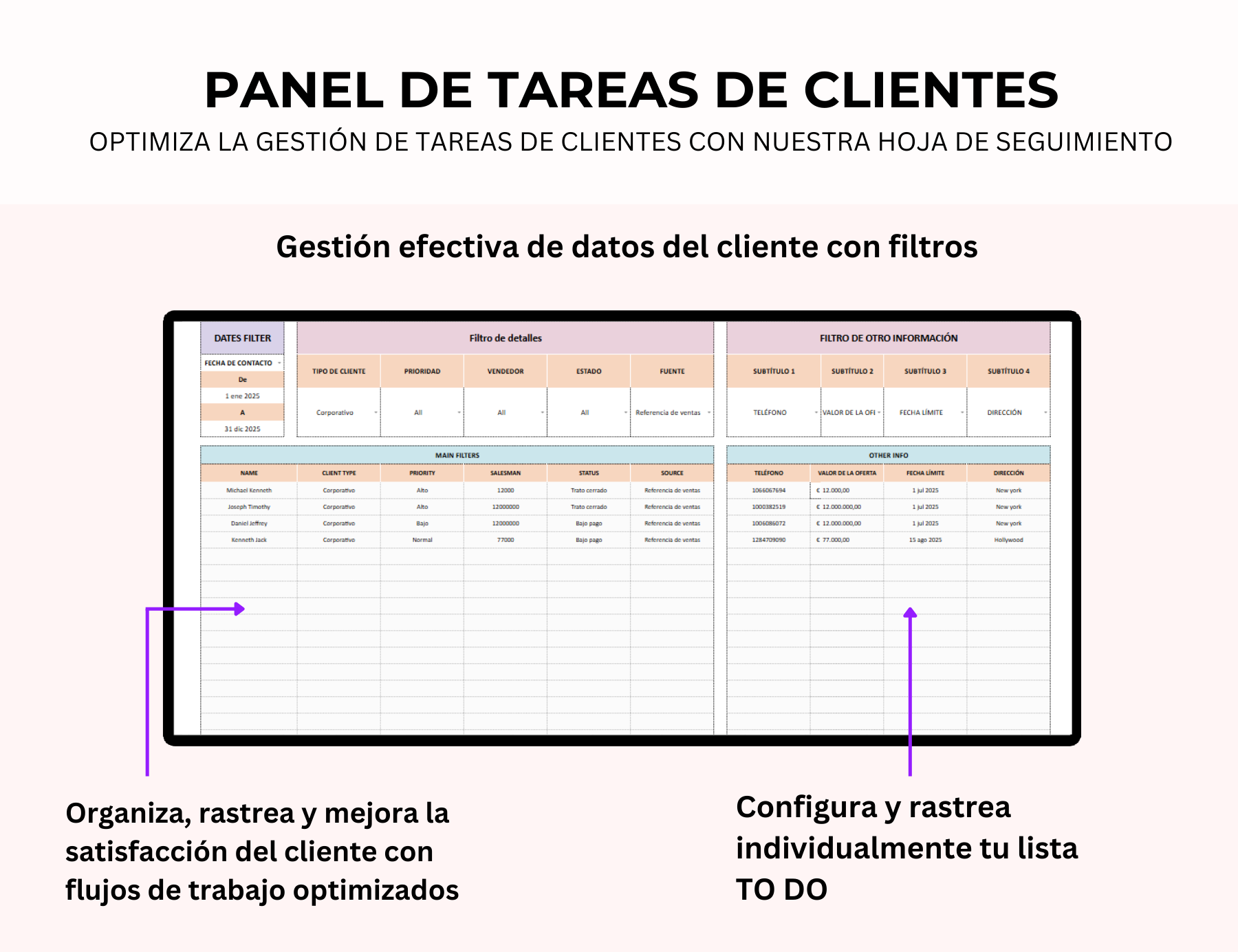 gestión de clientes, base de datos de clientes, registro de clientes, seguimiento de clientes, plantilla de clientes, excel de clientes, gestión de leads, administración de clientes, control de clientes, seguimiento de prospectos