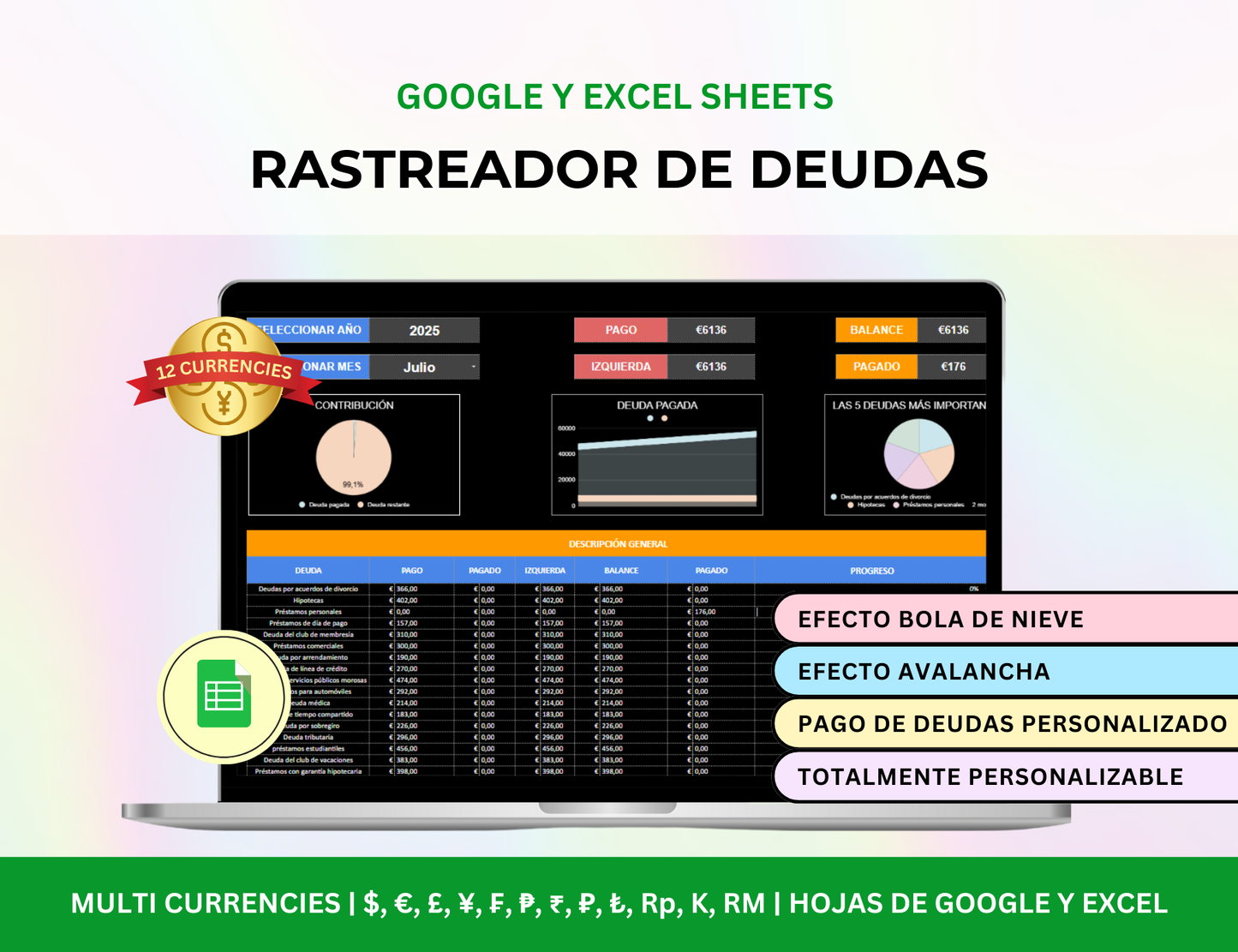 gestor de deudas, plantilla para pagar deudas, plan de pago de deudas, excel para pagar deudas, plantilla de excel para deudas, control de deudas, registro de deudas, gestión de deudas, calculadora de deudas, planificador de pago de deudas